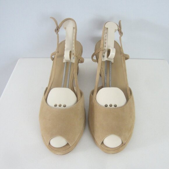 New J Jill Womens 10 Beige Heels Peep Toe Slingback Wedge Shoes Tan Classic Shoe - Picture 4 of 12